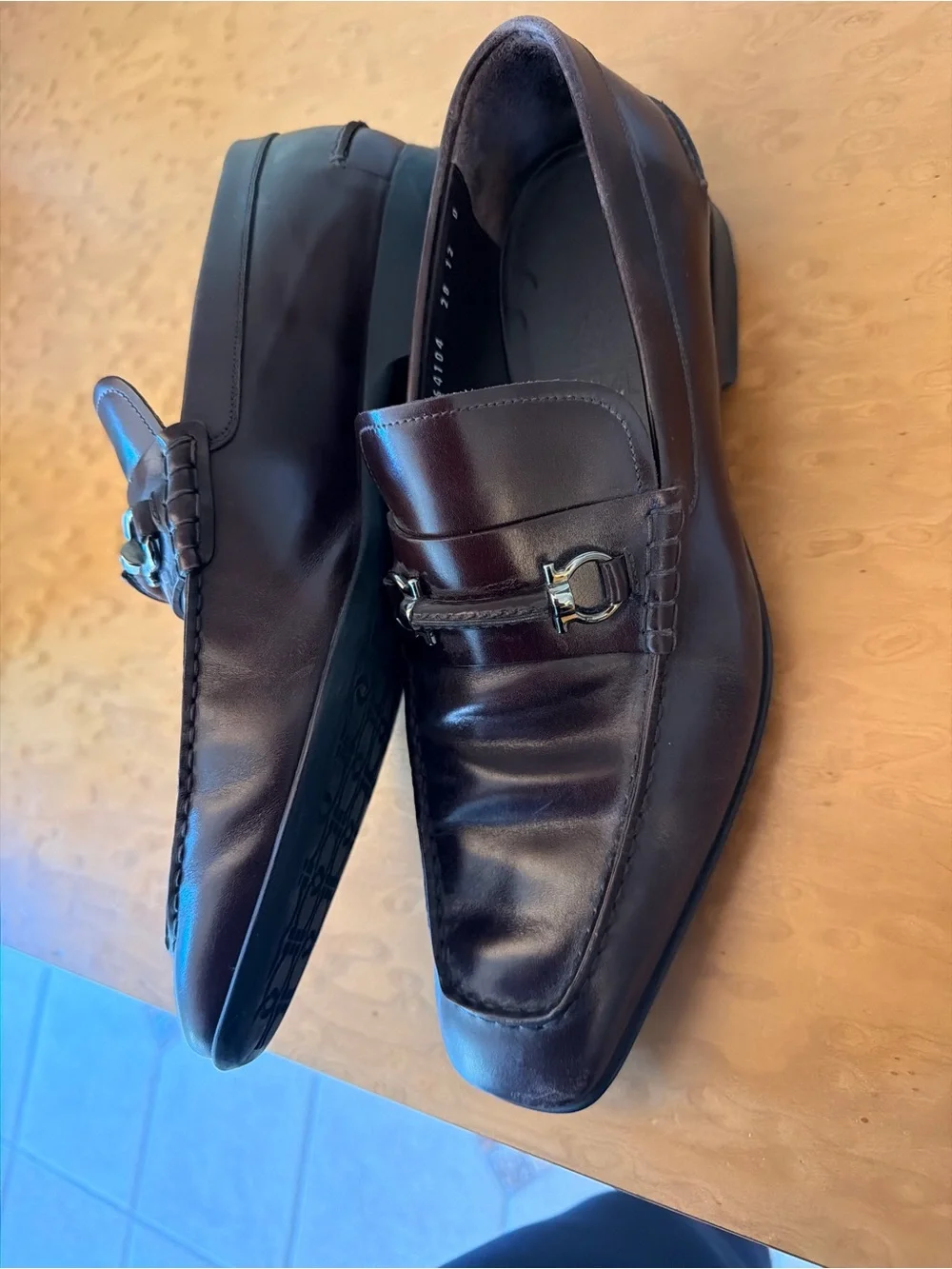Salvatore Ferragamo Dark Brown Leather Slip-On Loafers